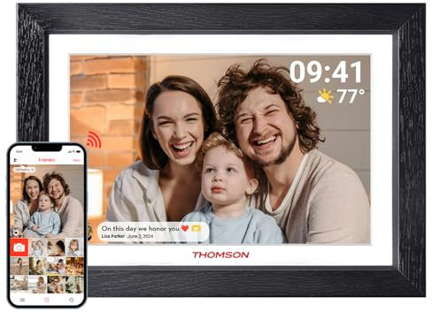 THOMSON 10,1 Pollici Cornice Digitale - Cornice Digitale Foto WiFi, Portafoto Digitale 1280x800 HD Schermo Touch IPS, Condivisione di Immagini Musica Videos del, Calendario, Memoria 32 GB