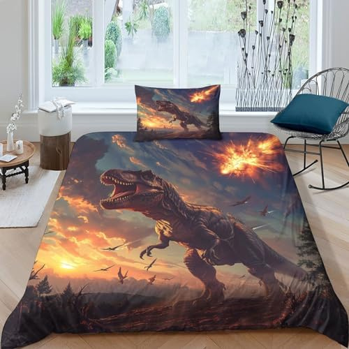 NRAOPEVVD Dinosaurier Bettbezug Bettwäsche Kinderbettwäsche-Set Reißverschluss Mit Kissenbezug Betten Set Für Jugendliche Kinder Schlafzimmer Single（135x200cm）