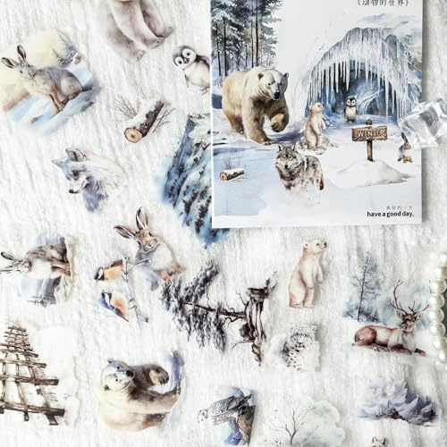 Scrapbook Stickers 20 Blätter,Scrapbooking Zubehör Stickerbuch für Scrapbooking,Bullet Journal zubehör,Junk Journal,Dekoration Stickers(Schnee Wald)