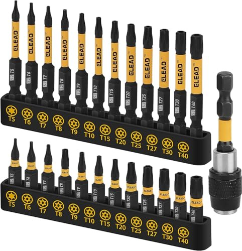 Tamper Proof Torx Bit Set: 25 Pieces T5-T40 Torx Security Bits Set | Torque Star Bits with 2.5 Magnetic Extension Bit Holder and Storage Box | S2 Steel