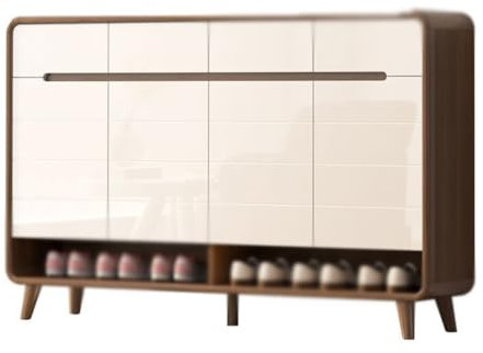 PLMNBQWE Zapatero de Madera Maciza Chino, Color Nogal, para Entrada Interior, Zapatero, Pasillo, Sala de Estar, Armario de Almacenamiento (140 cm)