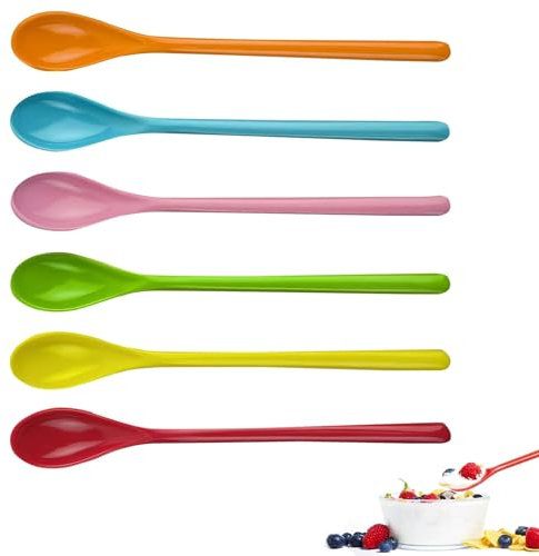 Plastiklöffel Bunte Lange Löffel 6 Stück Eierlöffel, Frühstückslöffel für Eiscreme Marmelade Cocktails Langer Joghurt Lange Teelöffel in 6 Farben