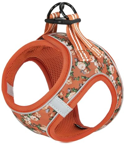 HEELE Harnais pour Chiens Harnais Rembourré en Mesh Doux pour Chiots Veste Respirant Réglable Réfléchissant Intérieur pour Marcher Courir Formation, Fleur Orange, S