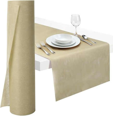 Ezvsevuo Vlies Tischläufer, 30 cm x 25 m Tischdeckenrolle, Tischläufer Beige, Tischläufe Modern, Tischdeko Tischband für Hochzeiten, Kommunionen, Party, Taufen und Geburtstage - Beige