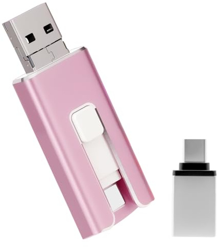 Memoria USB de 256 GB para iPhone, con certificación MFi 4 en 1, para iPhone, iPad, Android, PC, con copia de seguridad plug-and-play para fotos y vídeos, transferencia rápida, color rosa