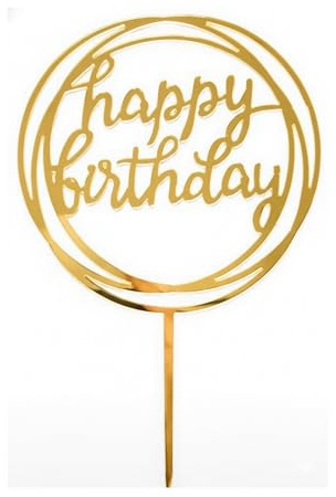 Gold Happy Birthday Cake Topper, Glitter Acrylic Decoration for Birthday Party, Anniversary and Celebration Cakes