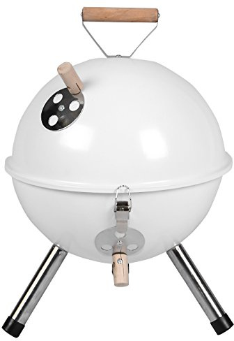 Mini Grill Kugelgrill Holzkohlegrill für Garten Terrasse Camping Festival Picknick BBQ Barbecue Ø 30 cm weiß