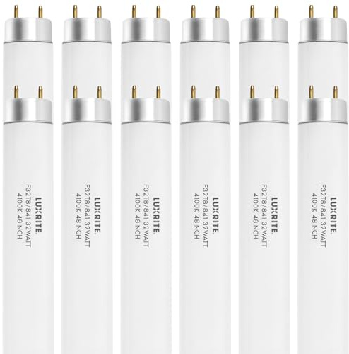 Luxrite F32T8/841 32W 48 Inch T8 Fluorescent Tube Light Bulb, 4100K Cool White, 2800 Lumens, G13 Medium Bi-Pin Base, LR20732, 12 count (Pack of 1)