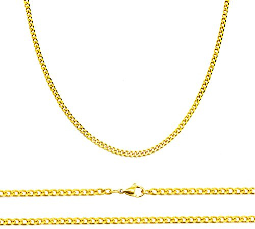 Aplstar Solid Gold Curb Chain Necklace 2mm thick 18ct Real Gold Plated Size: 16 18 20 22 24 inch/40 46 50 55 60 cm