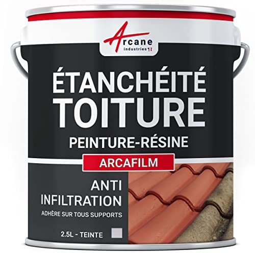 Étanchéité Toiture, Peinture Résine d'Étanchéité - ARCAFILM 2.5 L Gris | Résine d'Étanchéité Souple, Toitures en Pente, Terrasses, Tuile, Béton, Zinc, Bois, Résiste aux Uv - Arcane Industries