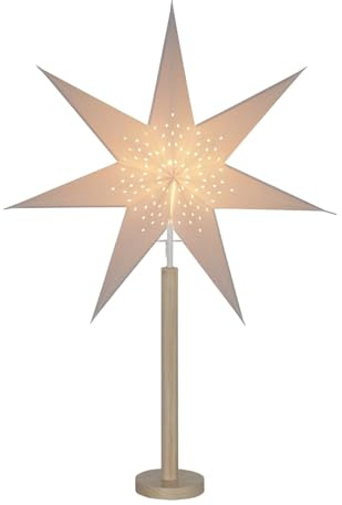 Stehlampe Weihnachtsstern Elice von Star Trading, 3D Papierstern Weihnachten mit Holz-Fuß in Natur, Dekostern Stehleuchte mit Kabelschalter, E14, Höhe: 85 cm