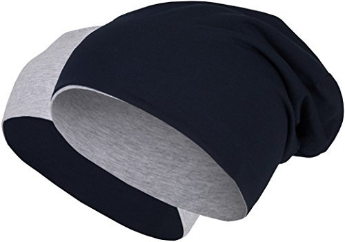Balinco 2 in 1 Wendemütze - Reversible Slouch Long Beanie Jersey Baumwolle elastisch Unisex Herren Damen Mütze Heather in 24 (8) (Light Grey/Dark Blue)
