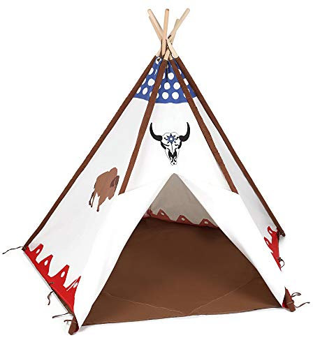 Bandits & Angels Tipi-Spielzelt Buffalo weiß für Jungen und Mädchen ab 3 Jahren – Zelt für drinnen und draußen – Tipi-Zelt – 100% Baumwolle – Spielzelt für Kinder