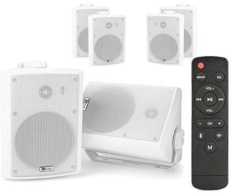 Power Dynamics WS40A 4 WiFi Wall Speaker System Set of 8, Wireless Bluetooth Multi-Room Audio Streaming, Indoor Outdoor IPX5 Rated Speakers 200W Total, Remote Control Included, White