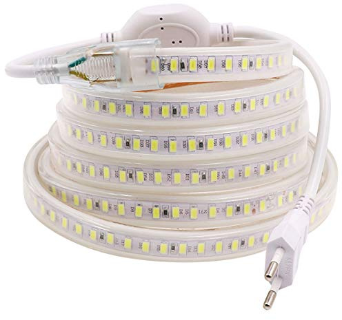 Duvert 230 V LED-ljusband, IP 67 vattentät list, 2835 SMD remsor, mycket ljus LED-belysning, 144 lysdioder/M, med EU-kontakt, för inomhus/utomhus bröllop jul dekorativt ljus (varmvit, 3 m)