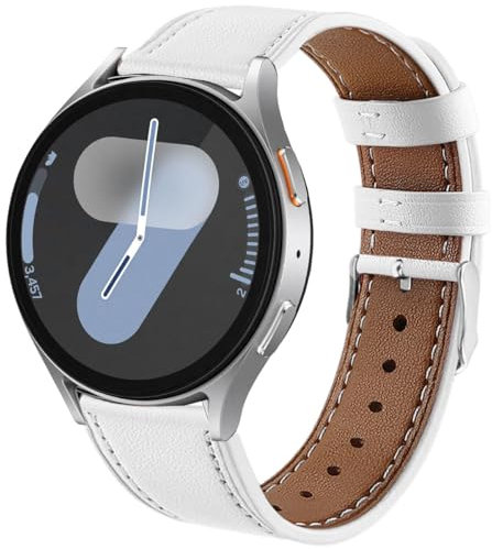 DEALELE Armband Kompatibel mit Samsung Galaxy Watch 7 / FE / 6/6 Classic / 5/5 Pro / 4/4 Classic / 3 41mm / Huawei GT2 42mm / GT3 42mm, 20mm Leder Ersatz Armbänder für Damen Herren, Weiß