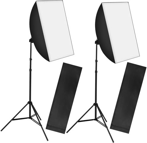 tectake 403354 Kit Studio Photo d‘Eclairage, 2 Lampes LED 18W, avec Boîte à lumière Softbox, Supports réglables, Sac de Transport Inclus