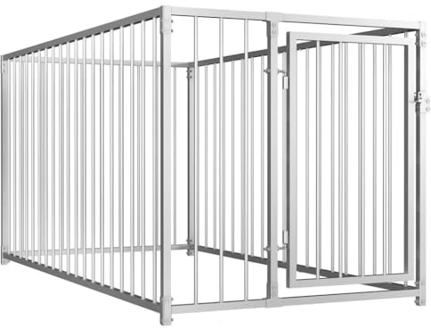 vidaXL Canile da Esterno Box da Giardino Recinzione per Cani Cuccia Gabbia Protezione Recinto Sicurezza Animali 100x200x100 cm Argento in Acciaio