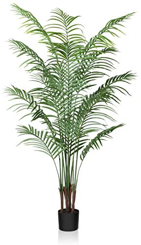 CROSOFMI Artificial Plants Areca Palm 150cm Fake Tropical Tree Faux Plants for Indoors and Outdoors Artificial Foliage and Plastic Pot for Party Office Home House Decorations (1 PACK)