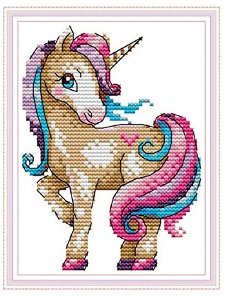 WOWDECOR Cross Stitch Embroidery Kits for Adults Kids, Colorful Magic Unicorn 11CT Stamped DIY DMC Needlework Easy Beginners