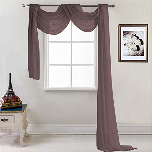 Nicole Knupfer 1 Stück Querbehang Transparente Freihanddeko aus transparentem Voile Deko Einfarbige Gardinen Dekoschals Vorhang für Schlafzimmer Wohnzimmer Hochzeit 52x216 Inch (Braun)