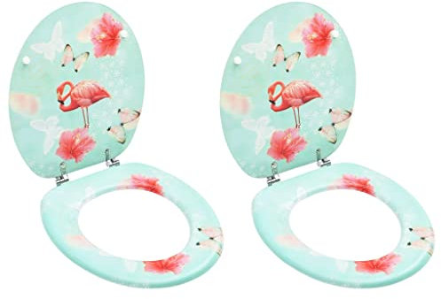 vidaXL 2x Toilettensitz mit Deckel für alle gängigen WC-Becken Toilettendeckel WC Sitz Klodeckel Klobrille WC Brille Badezimmer MDF Flamingo-Design