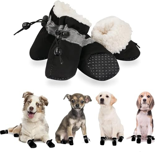 YAODHAOD Zapatos de Perro, Protectores de Patas de Perro, cálidos, cómodos, con Suela Suave, Antideslizantes, con Correas Reflectantes, para Perros pequeños (Tamaño 7: 5,8 x 4,8 cm, Negro)
