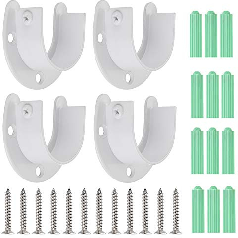 OwnMy 4 Packs Closet Rod End Supports Brackets 1-1/2 Diameter, U Shaped Stainless Steel Closet Pole Sockets Flange Rod Holder for Closet Wardrobe Shower Curtain (White)