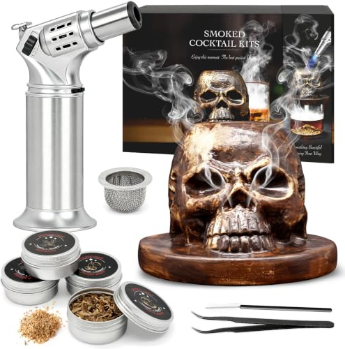 Dlitk Old Fashioned Smoker Kit, Whiskey Bourbon Cocktail Smoker, Ceramic, Oak Wood Chips, Brown