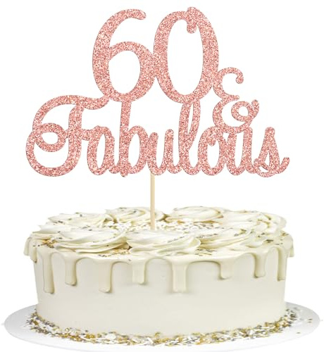 Gyufise Rose Gold Glittery 60th Birthday Cake Topper - Fabulous 3Pcs Cake Decorations Supplies