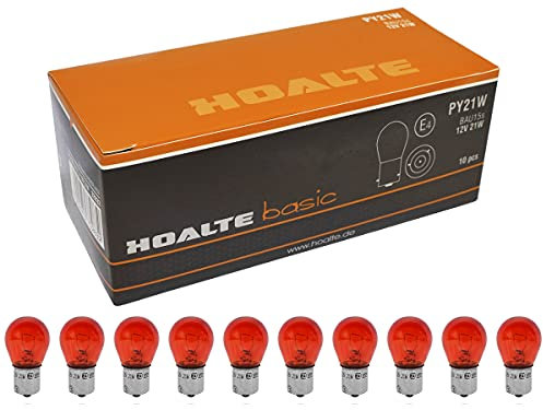 HOALTE - Glühbirne für Autolampen - 10er Pack - Glühbirne für Blinker PY21W, BAU15s, 12V, 21W, Orange, Zweifaser, Symmetrisch, Homologation, für Autos