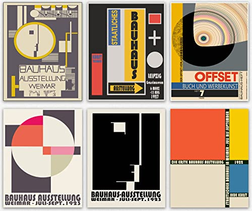 Bauhaus ästhetische Raumdekoration – abstrakte Wandkunst Bauhaus Ausstellung bunte geometrische abstrakte Collage Bauhaus Poster 6 deutsche einzigartige Wohnkultur geometrische Muster (30cm x 40 cm)