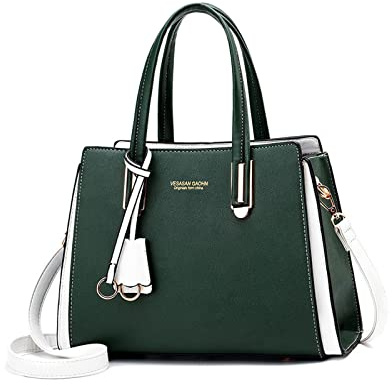 NICOLE & DORIS Handtasche Damen Elegant Handtaschen Kontrastfarben Schultertasche Frauen Umhängetasche Shopper Tote Henkeltasche mit Anhänger Grün