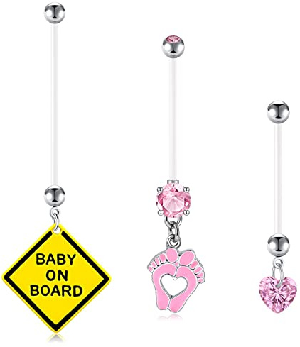 D.Bella Schwangerschaft Bauchnabelpiercing mit Ersatzkugeln 38mm Flexible Bioplast Schwangerschaft Bauchnabel Piercing für Frauen 14G