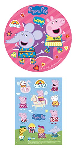 Dekozauber24 2er Set Peppa Wutz Essbarer Tortenaufleger 20cm + 13x Muffinaufleger, Tortendeko Kindergeburtstag (Peppa Wutz Nr.2)