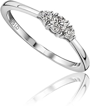 Miore's Lab Diamonds, Anello di Fidanzamento Trilogy Oro Bianco 9 carati 375 con 3 Diamanti da Laboratorio 0,15 Carati.