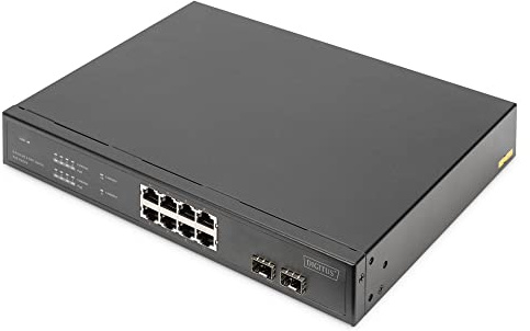 DIGITUS 10 Port Gigabit Ethernet PoE-Netzwerk-Switch - 8x RJ45 - 2x SFP-Uplink - 19 Zoll - Netzwerk-Switch - 150W PoE-Budget - 10/100/1000 Mbps