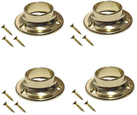 TERF® Lot de 4 supports de tringle à rideaux en laiton poli pour tringle à rideau de douche jusqu'à 25 mm de diamètre avec fixation