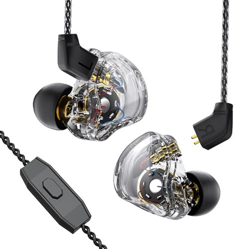 Auriculares in Ear Gaming IEM de CCZ Melody In-Ear-Monitor, de Graves Profundos Deep Bass HiFi con Cable Desmontable de 2 Pines 4N OFC para Audiófilo/MP3/MP4/PC(Transparente Negro, con micrófono)