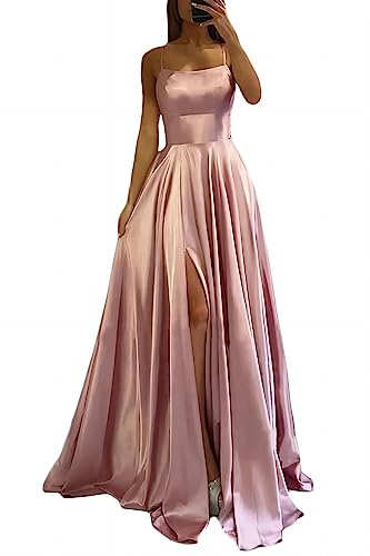 xxxiticat - Abito da sera da donna, elegante, abito da sposa, da principessa, da damigella d'onore, con scollo a V e spalle scoperte, , oro rosa, L