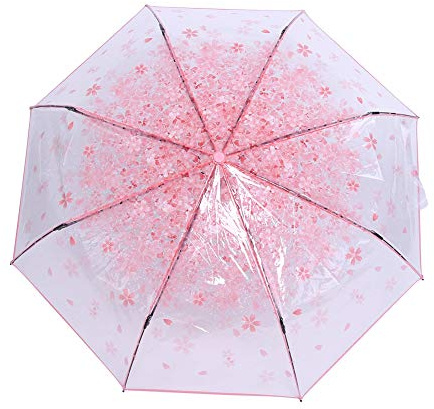 Women's Clear Umbrellas, 3 Colours Folding Umbrella Travel Umbrella for Rain Outdoor Wedding Ceremony Party Props Couples Adults Children (Pink)