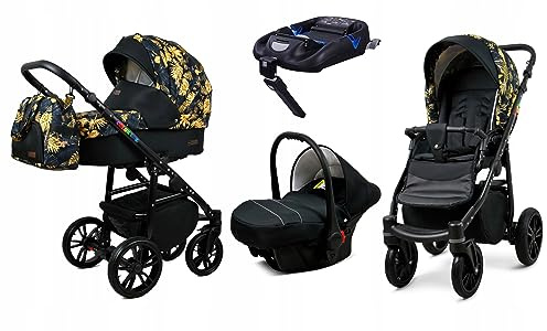 BabyLux® Kinderwagen Set 4 in 1 - Color Lux - incl. Babywanne, Buggy Sportsitz, Auto-Babyschale, ISOFIX-Basisstation - Autositz - Kinderwagenset - Kombikinderwagen mit Wickeltasche usw.