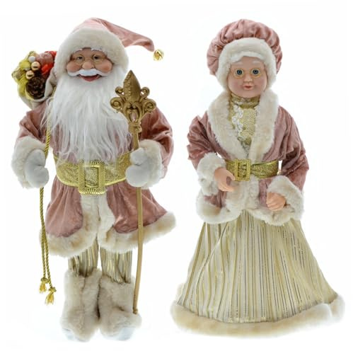 Wedhapy Santa Claus Figures - 2PCS Realistic Mr & Mrs Claus Christmas Ornaments, 17.7 Inch Cute Santa Dolls for Window, Table & Gift