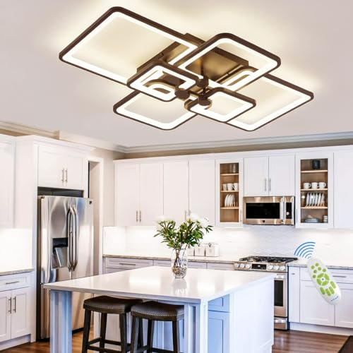 HIHIHOMY Deckenleuchte Dimmbar, Modern Deckenlampe LED Schwarz Wohnzimmerlampe 78W 6 Rechteck Geometrisch Wohnzimmer Deckenleuchte,Multifunktional Deckenbeleuchtung für Schlafzimmer, Büro, Balkon
