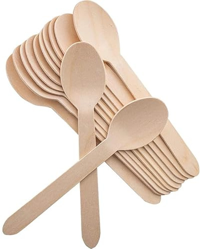 Lot de 100 cuillères jetables en bois de bouleau - Écologiques et biodégradables