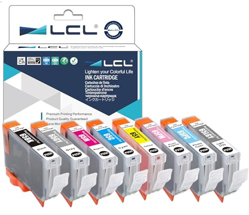 LCL Kompatibel Tintenpatrone CLI-65 CLI65 (8-Pack BK C M Y PC PM GY LGY) Kompatibel für Canon PIXMA PRO-200 PRO-200S