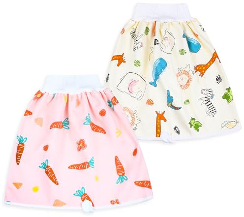 FLYISH Direct Baby Windelrock, 2 Stück Sleepy Pants, Hohe Taille Töpfchentraining, Baumwollrock L (4-8T)