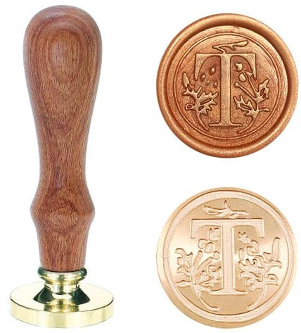 Poemluve sigillstämpel med bokstäver AZ 25 mm vintage vaxsigill stämpelset med trähandtag för gåvor, förpackning, gratulationskort, inbjudningar, gör-det-själv (bokstav T)