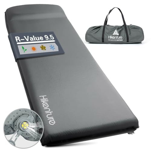 Hikenture Self Inflating Sleeping Pad for Camping, 3'' Ultra Thick Camping Pad with Pillow, 9.5 R-Value Insulated Camping Mattress, 4-Season Inflatable Foam Camping Mat for Car, Tent, Cot