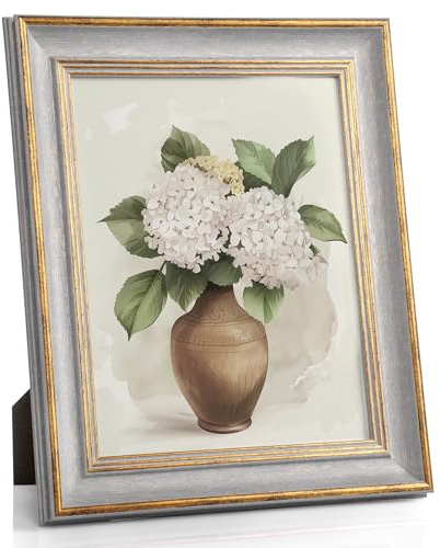 Afuly Photo Frame 8x10 Vintage Picture Frame 10×8 inch Grey Gold Wedding Friends Birthday Family Women Grandma Mom Gifts for Desk Tabletop Wall with Mounts Antique Retro Display Decoration